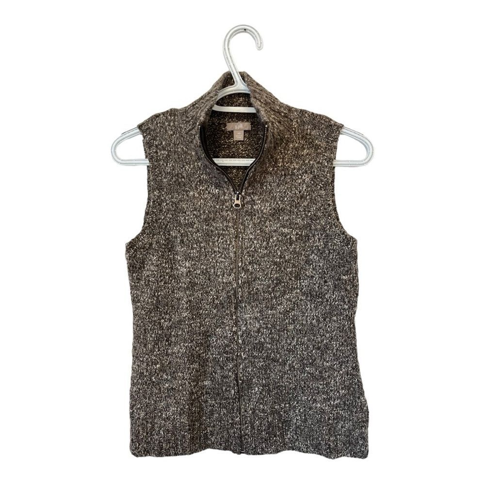 J. Jill | Marled Brown Full Zip Mock Neck Wool Blend Warm Cozy‎ Winter Vest XS